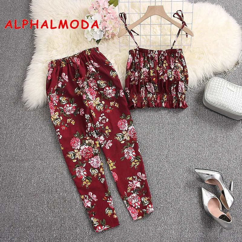Женский укороченный топ с цветочным принтом ALPHALMODA комплект из 2 предметов