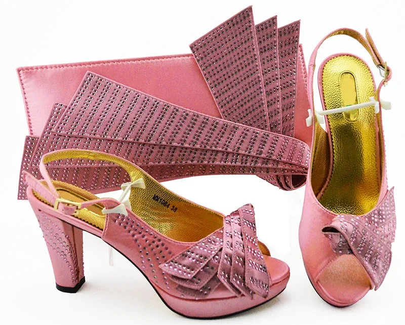 

Nice looking fuchsia women pumps match handbag set with rhinestone african shoes and bag for dress MM1084