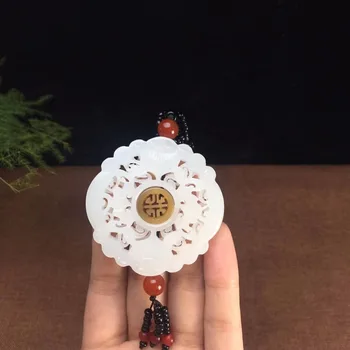

Hetian yu white jade butterfly love flower pendant