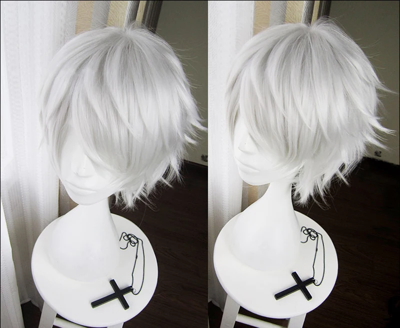 

High Quality Anime Yukiteru Ama The Future Diary Akise Aru Wigs Short Straight Silver Heat Resistant Synthetic Hair Cosplay Wig
