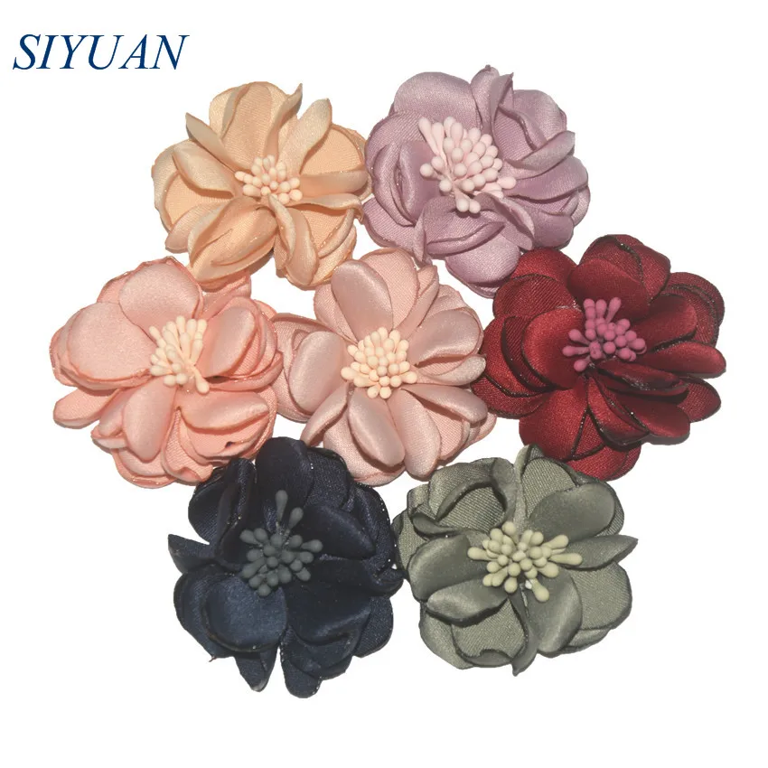 

30pcs/lot 1.6 inch Satin Burned Chiffon Flower with Stamen Girl Flower Hair Clip DIY Floral Hair Accessories TH268