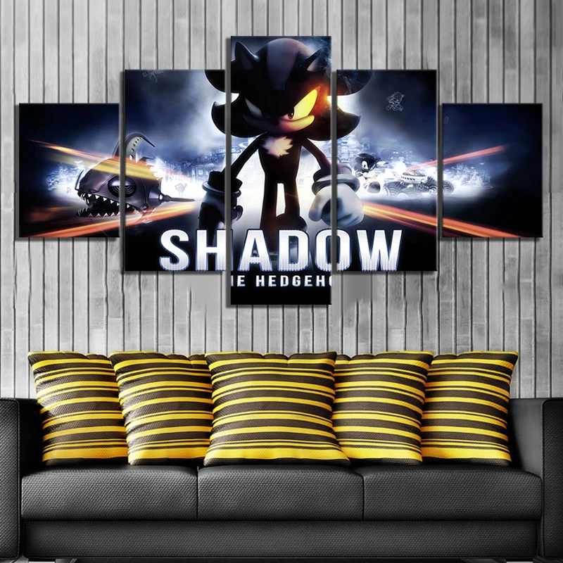 

Prints Home Decor Canvas Painting 5 Panel Shadow The Hedgehog Video Game Wall Art Modern Modular Pictures For Living Room Poster