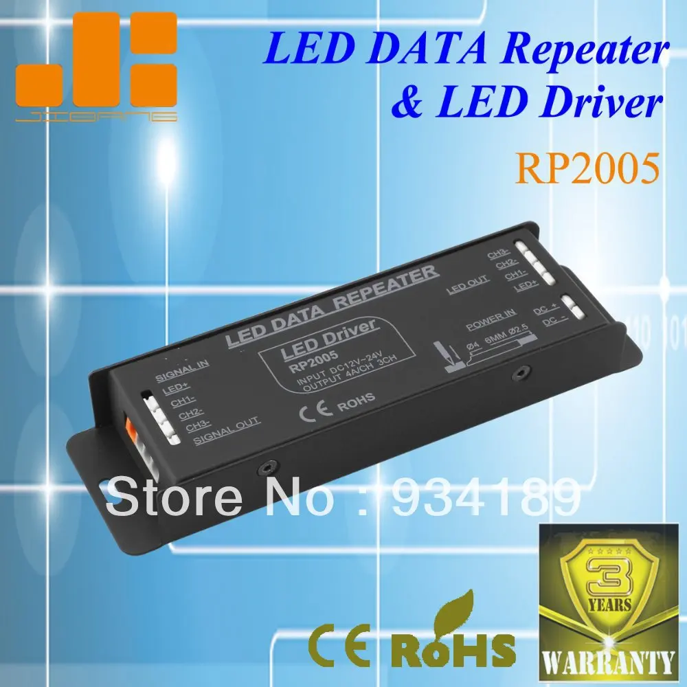 

Free Shipping LED DATA REPEATER LED DRIVER 3 Channels Amplifier DC12-24V Constant Voltage Single Channel Output:<4A Model:RP2005