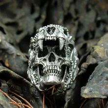 Cool hommes garçons 316L en acier inoxydable Biker anneaux Vintage indien Jaguar Warrior crâne Punk bijoux cadeau pour lui