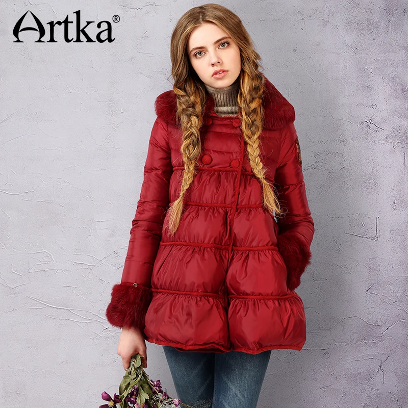 Artka 2015 женская ретро новая коллекция зимней одежды меховым воротником с длинными