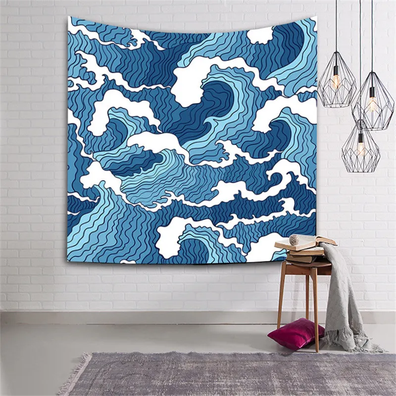 

Traditional Japanese Style Wave Line Pattern Ridge New Design 3D Printed Tapestry Wall Hanging Decor Hippie Yoga Mat Beach Throw