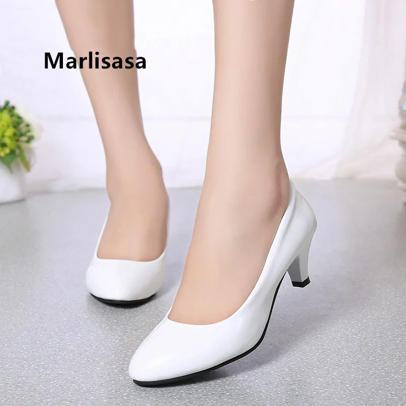 

Marlisasa Female Classic White Pu Leather Office High Heel Shoes Lady Fashion Shoes Women Black Shoes Mujer Tacones Altos F5338