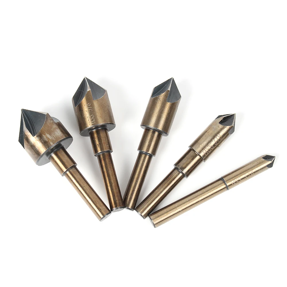 5pcs Hss 5 Flute Countersink Bits Chamfer Cutter Drill Bit Woodworking Cut Metal Chamfering 82 Degree Countersink Drill Cutters
