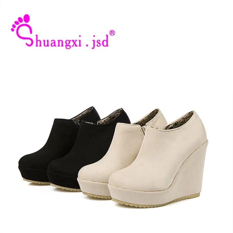 

Shuangxi.jsd 2018 Winter Black Super High 12cm Women Boots Non-slip Wedges Snow Boots Plus Size 41 42 43 Keep Warm Woman Shoes