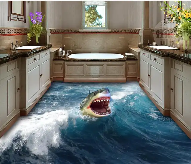 3d Bathroom Wallpaper Waterproof 3d Shark Flooring Home Decoration