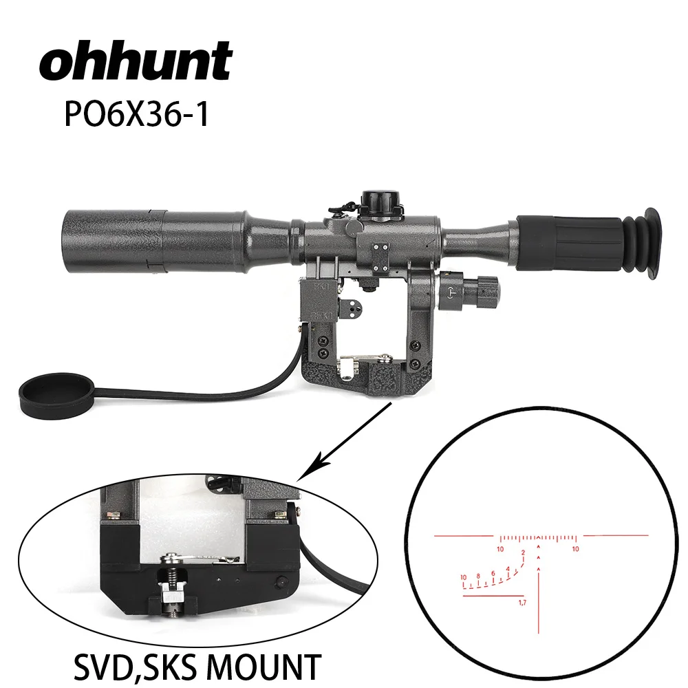 Ohhunt Охотничий Тактический POS 6X36-1 красная подсветка SVD SKS AK прицел снайперской винтовки прицел Сделано в Китае - Цвет: SVD Mount