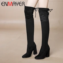 ENMAYER/ г. Новинка, женские ботфорты на очень высоком каблуке женские сапоги из флока Классическая зимняя обувь с острым носком, размер 34-43, LY4006