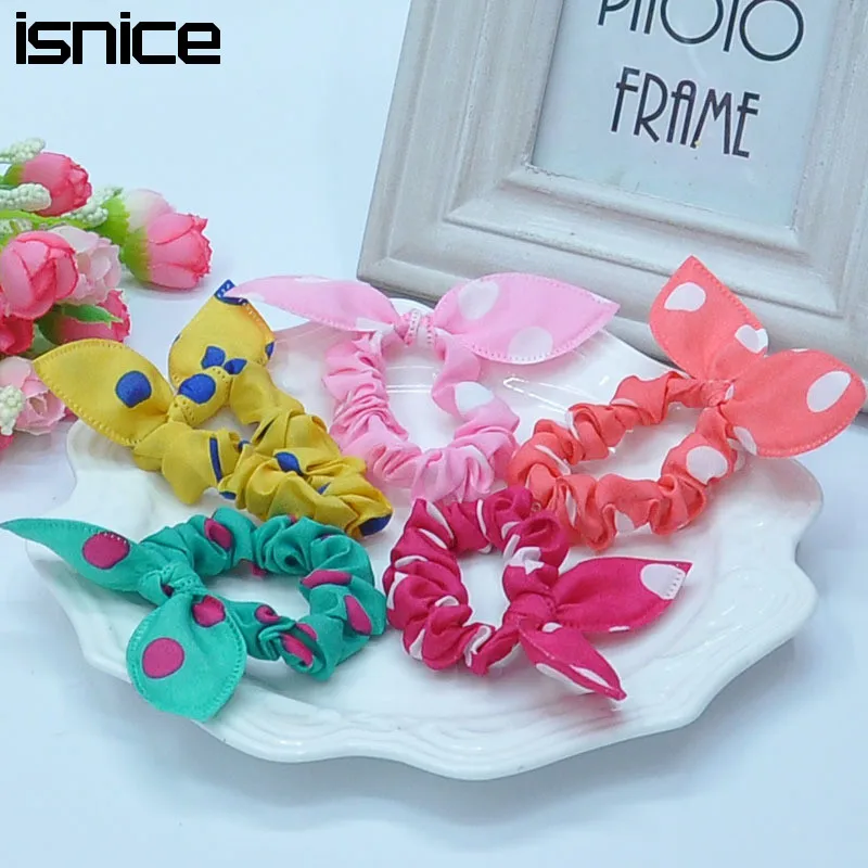 

isnice 16pcs Cute bunny ears dot chiffon headwear elastic rubber band girl flower headbands kids hair accessoriy pop ornaments