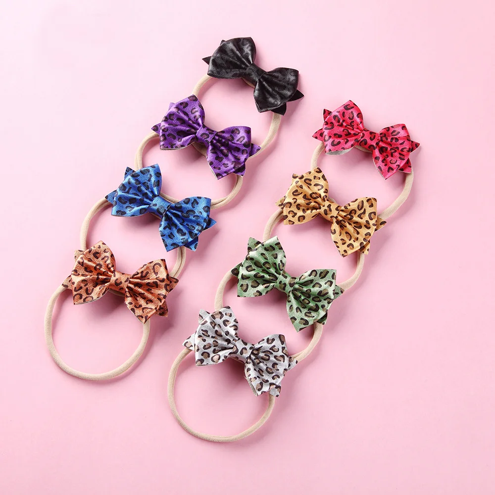 16 Pcs/lot , Leopard Print Faux Leather Bow Baby Headbands, One Size