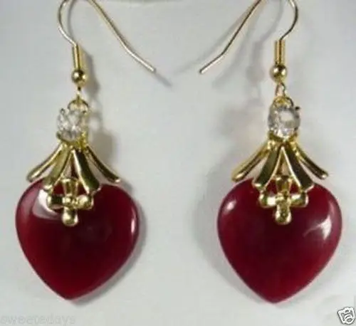 

Hot selling> Beautiful Red Heart Natural stone Dangling Earrings GP style Fine jewe Noble Natural new FREE SHIPPING -Bride new f