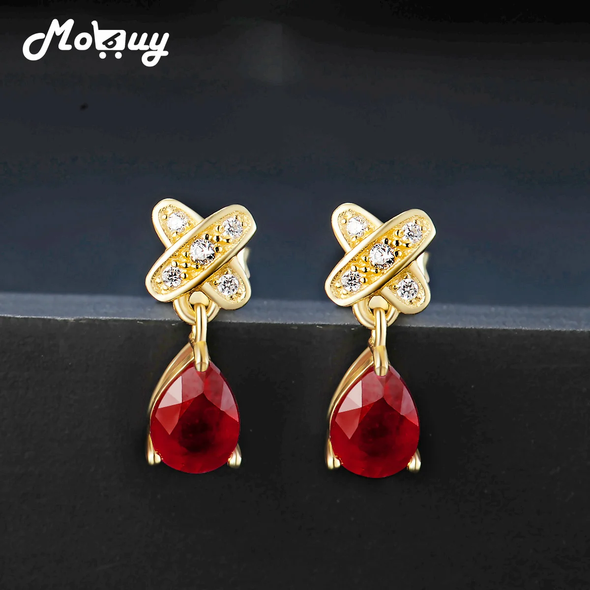

MoBuy Natural Ruby Teardrop Gemstone Stud Earrings 925 Sterling-Silver Jewelry 14K Yellow Gold Plated Party Fine Jewelry MBEI050