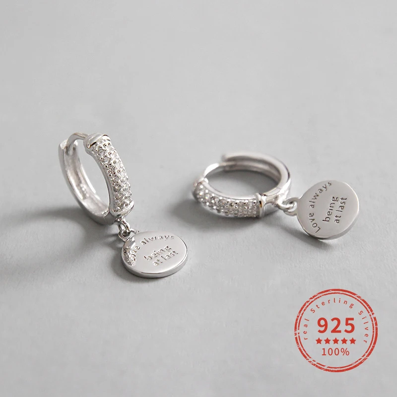 

Buckle Micro Encrusted Geometry English Tag Female Earrings 925 Sterling Silver Party Fine Jewelry Accessories Gift WDE062
