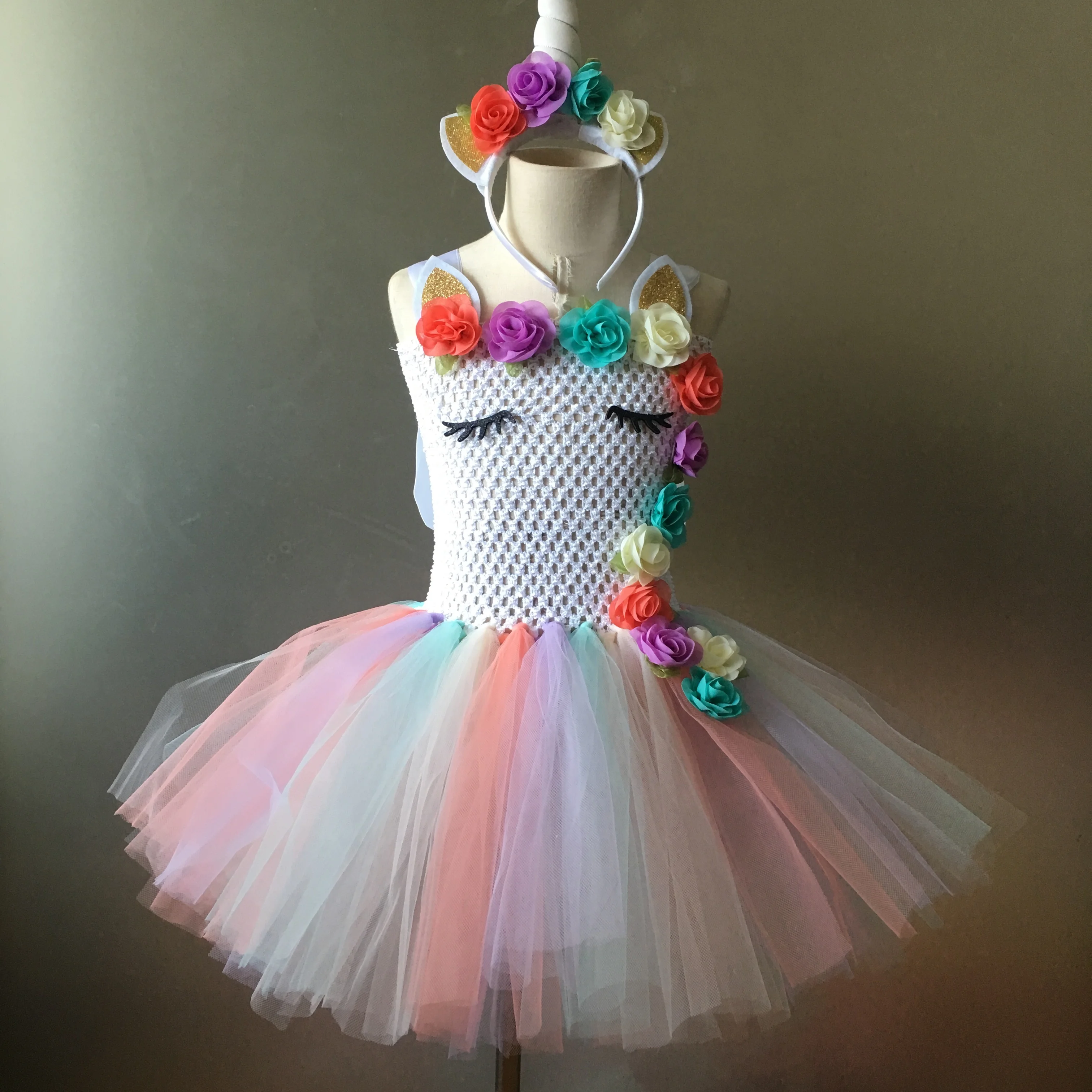 Girls Pastel Unicorn Flower Tutu Dress Kids Crochet Tulle Strap Dress Ball Gown With Daisy Ribbons Children Party Costume Dress Shopee Singapore