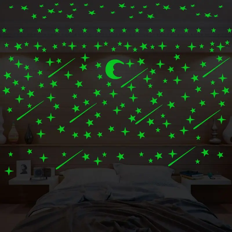 

Luminous Wall Decal Stickers Glow in The Dark Star Moon Self Adhesive Removable Wall Decor Art for Bedroom Living Room Nursery K