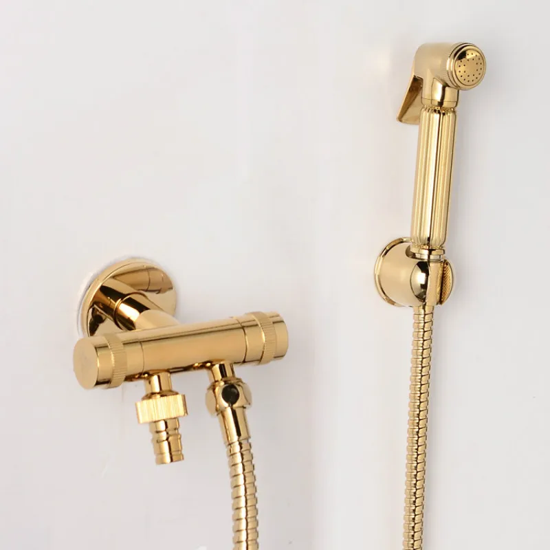 Toilet copper hot and cold water bidet faucet body cleaner gold toilet