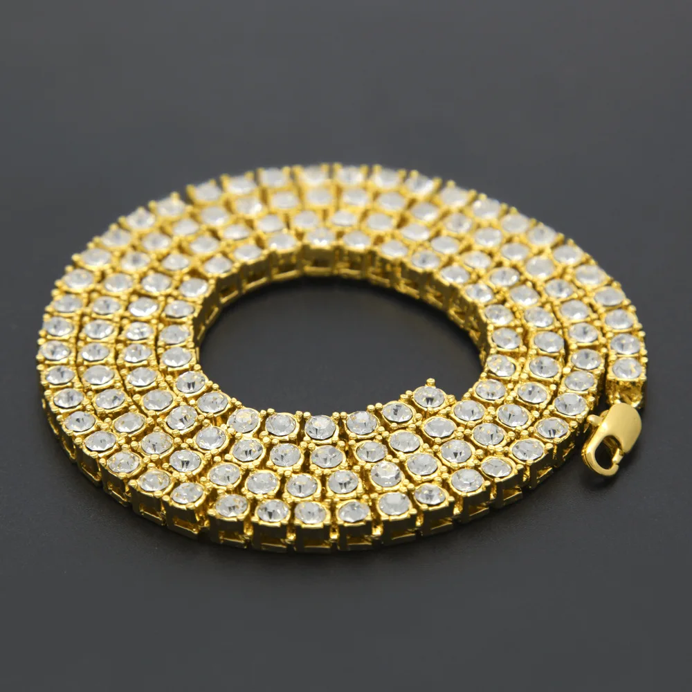 Мужское хип-хоп ожерелье Iced Out 1 ряд 5 мм Стразы Bling Crystal Tennis Chains женское ожерелье цепь 18 дюймов-30 дюймов Прямая поставка