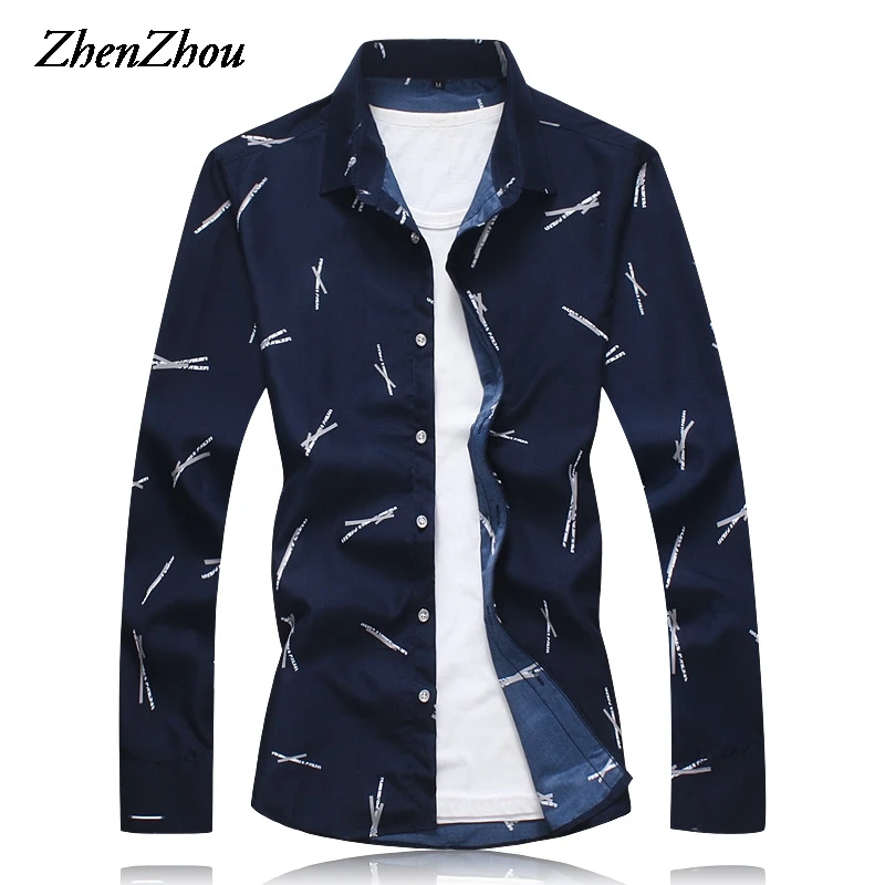 

2017 New Autumn Dress Shirt Men Slim Fit Print Long Sleeve Men's Shirt Plus Size Casual Social Shirt Male M-6XL 7XL
