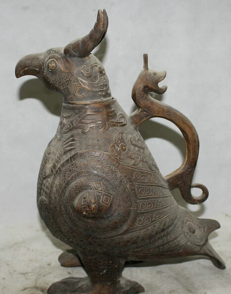 

JP S0524 15" Chinese Dynasty palace Purple Bronze bird Beast handle Wine Tea Pot Flagon