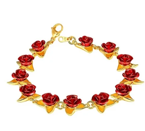 США сток Uloveido цветок розы кольцо для женщин, обручальное ювелирное изделие, серебряное Золото Цвет, регулируемый, Открытый лист кольцо, y452 - Цвет основного камня: Gold Bracelet