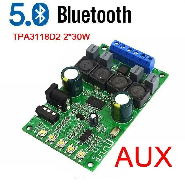 

TPA3118D2 30 Вт + 30 Вт Bluetooth 5,0 аудиоприемник Плата усилителя мощности стерео беспроводной аудио усилитель AUX для автомобиля 12 в 24 В