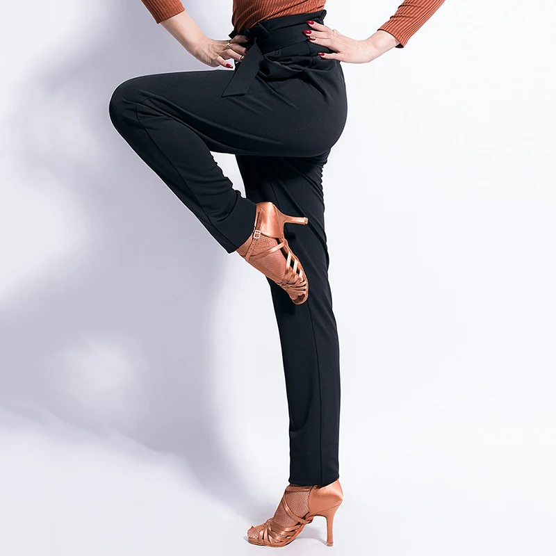 Брюки для латинских танцев, женские черные узкие брюки с высокой талией, ча-Румба, Самба, сальса, танцевальная одежда для женщин DNV108890