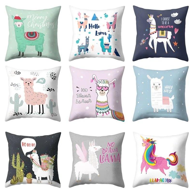 

Cushion Cover Animal Alpaca Hello Square Back Cushion Covers Cactus Throw Pillow Case Cojines Decorativos Para for Kid