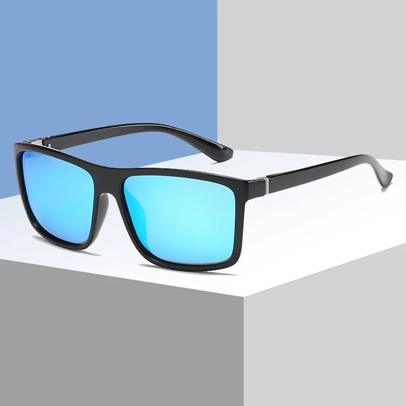 

TAC Polarized Men's Square Driving Sunglasses , Flash Mirror Lens Male Sun Glasses UV400 -Black Frame Ice Blue Lens ( S577 )