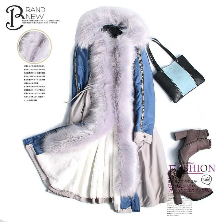 

High-end brand fashion women winter coat long women's winter jacket Large fur collar warm Lamb lining femal parka
