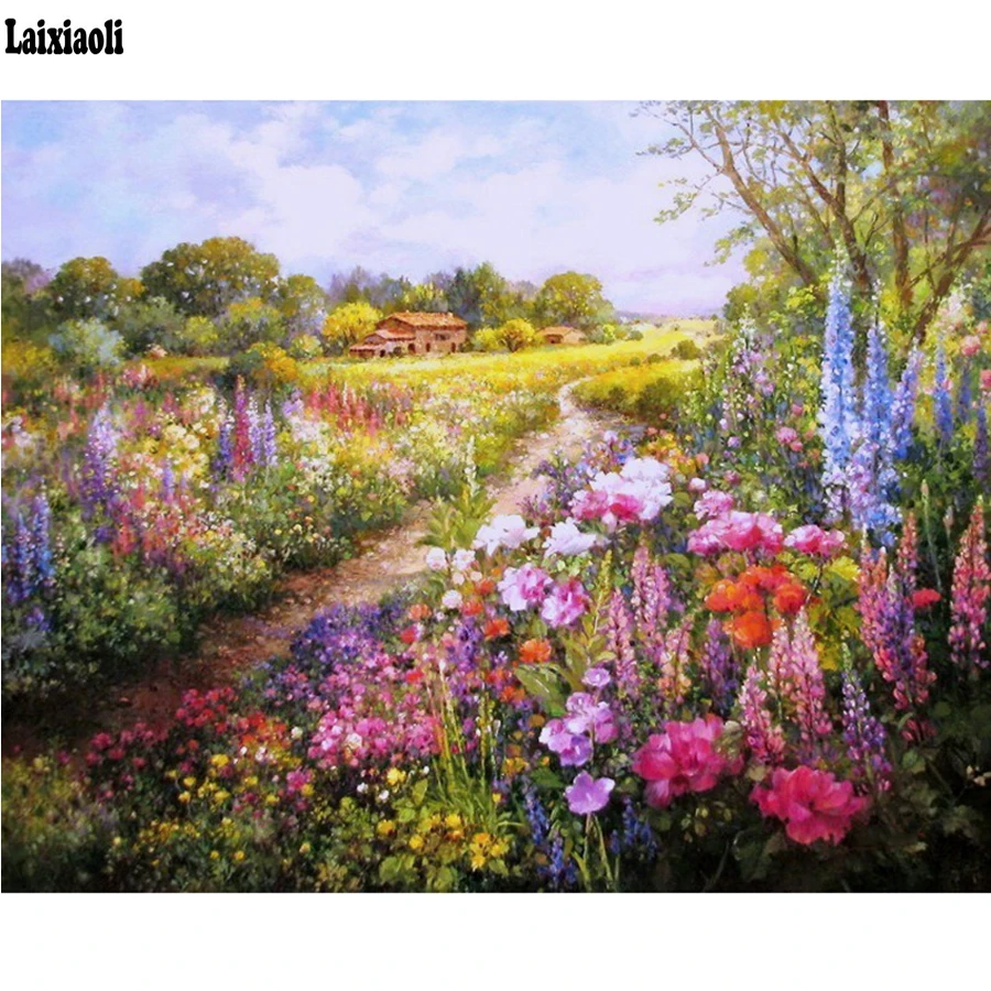 

5d diy diamond painting cross stitch natural garden flower landscape stitch diamond embroidery mosaic pattern decoration crafts