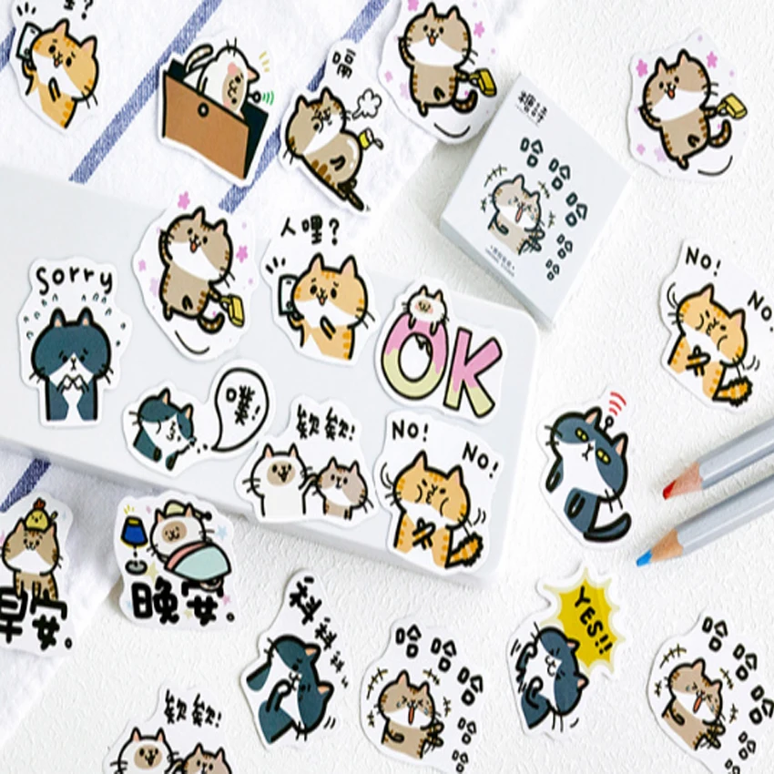 

45pcs/box Kawaii Happy Cat Diary Handmade Adhesive Paper Flake Japan Sticker Scrapbooking Stationery Stationery