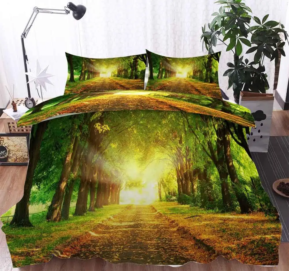 

Sunny forest trail Bedding Quilt Cover Duvet Cover Set Pillowcase Microfiber Soft Comforter Bedroom Single Queen King