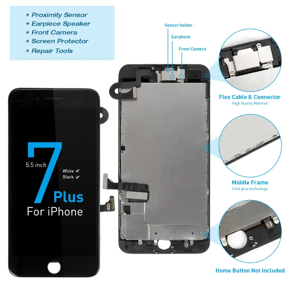 

Complete LCD For iPhone 7 Plus Display Full Set Digitizer Assembly 3D Touch Screen Replacement +Front Camera+Earpiece Speaker