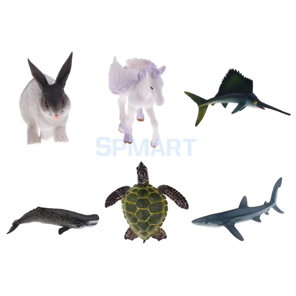 Realistic Plastic Animal Model Figure Rabbit Horse Sailfish Whale Turtle Shark Figurine Kids Educational Toys Home Decoration