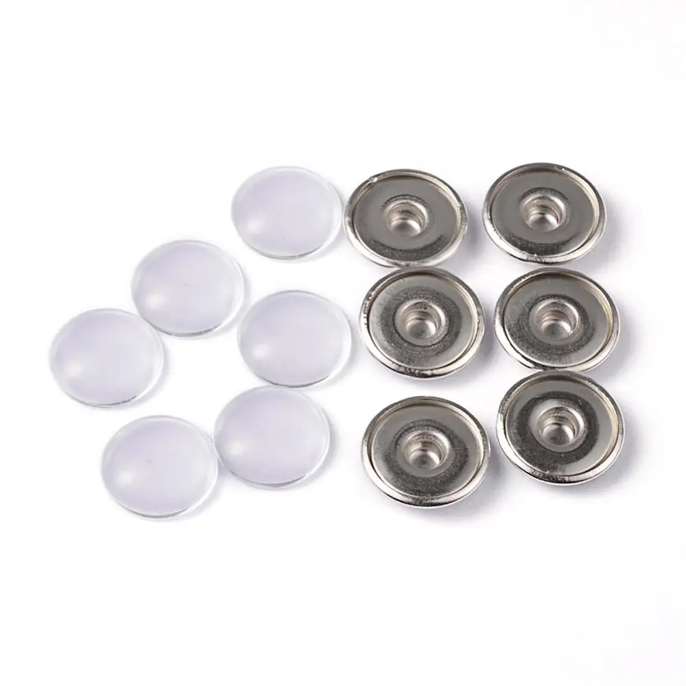 

20Sets Platinum Color Brass Snap Buttons with Clear Glass Cabochons for Snap Jewelry Button: 18x4mm; Knob: 6mm; Tray: 16mm
