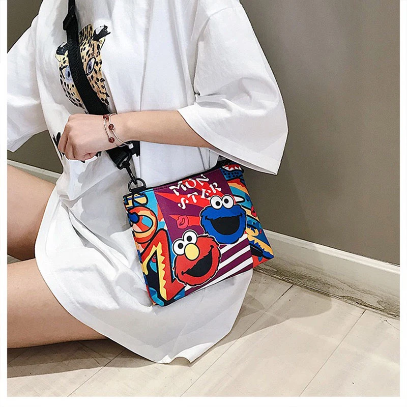 

Japan Style Cartoon Handbag Small Shoulder Bags Funny Personality Crossbody Bag Diagonal Bag Fashion Sesame Street Messenger Bag