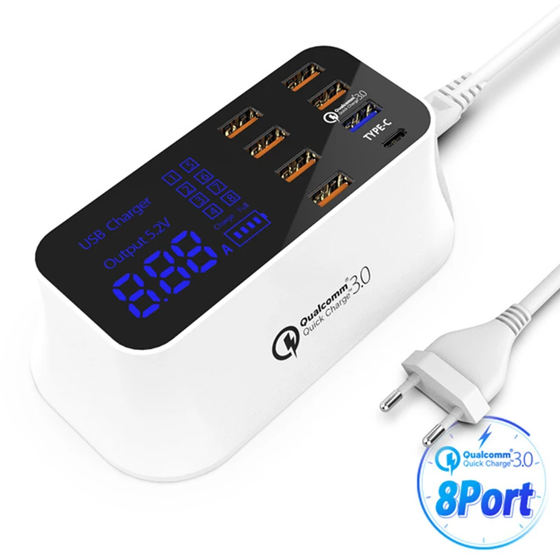 

Quick Charge 3.0 Smart USB Type C Charger Station Led Display Fast Charging Phone Tablet USB Charger For iPhone Samsung Adapter