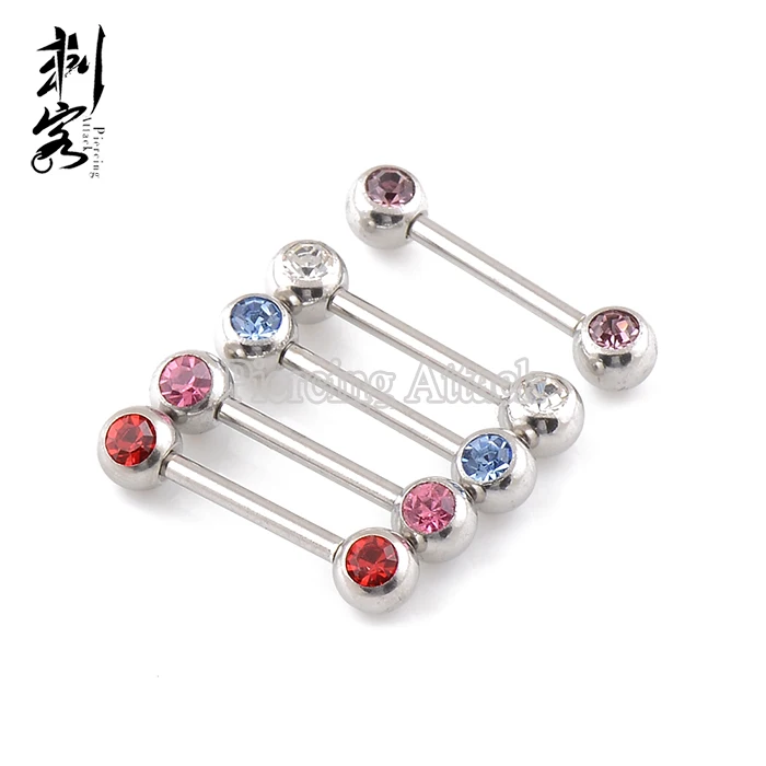 (min. Order 10) 14 Gauge Body Jewelry Barbell With Sidemount Double