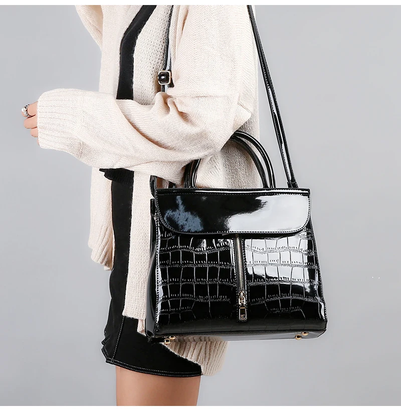Лакированная кожа каменный узор дамская сумка новая мода высокое качество Повседневная дикая темпераментная сумка через плечо