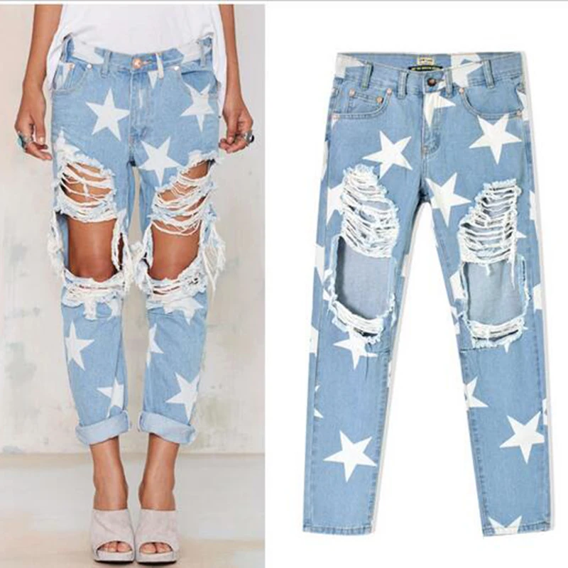star print jeans womens