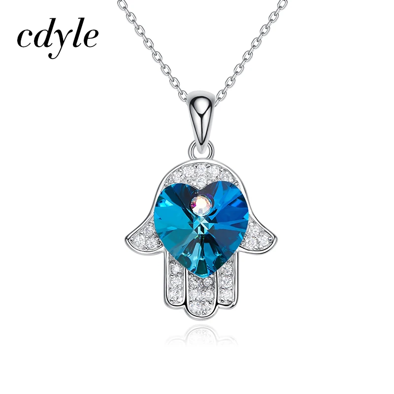 

Cdyle Crystals from Swarovski Necklace Women Pendants S925 Sterling Silver Jewelry Austrian Rhinestone Blue Purple Romantic Palm
