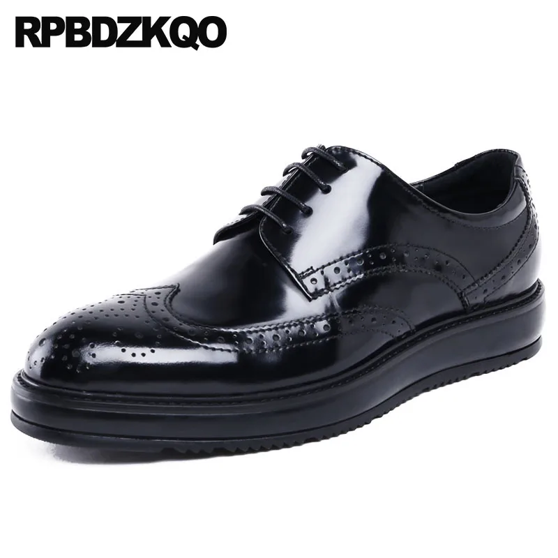 

Spring Shoes Brand Famous Wingtip Handmade Platform Patent Leather Men Oxfords Derby Fashion Creepers New Black Brogue Italy