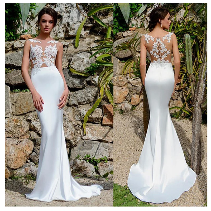 

Smileven Mermaid Wedding Dress Sexy Sleeveless Lace Top Beach Bride Dresses Long Train Elegant Wedding Bridal Gowns 2019