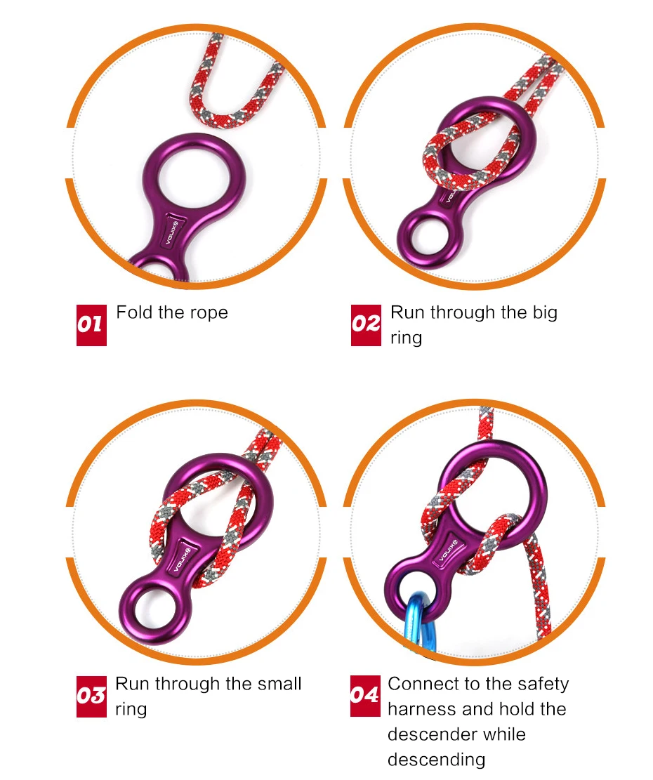 XINDA Rock Восхождение Карабин 8 Форма такелаж спусковое устройство Алюминий рисунок страховочное устройство спуск 35KN восемь кольцо оборудование для спуска по склону