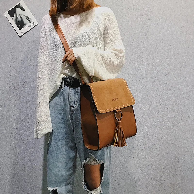 2pcsset Fashion Tassel women Backpack Leather Female Backpack School Shoulder Bag Vintage Travel bags for women 2018 Mochila (11)