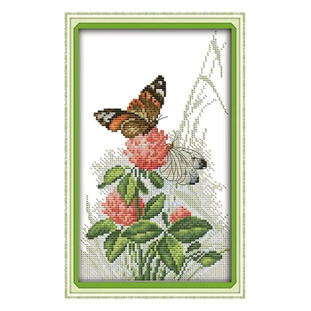 

Joy Sunday crossstitch kits Butterflies over flower DMC14CT11CT cottonfabric home baby room restaurant hotel painting wholesale